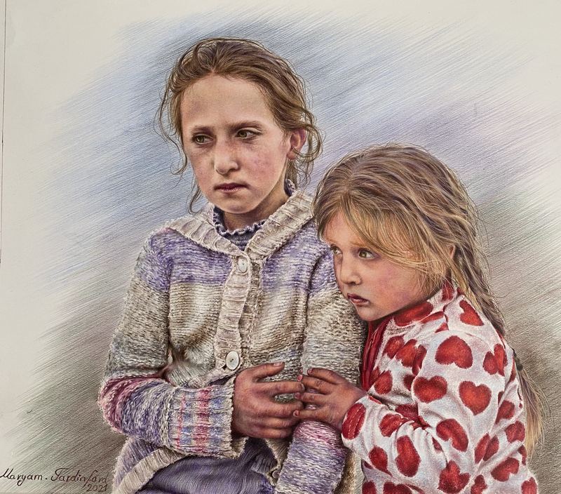 Portrait — MV-022, pastel and colored pencil by Maryam Fardinfard