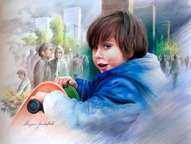 Portrait — MV-026, pastel and colored pencil by Maryam Fardinfard
