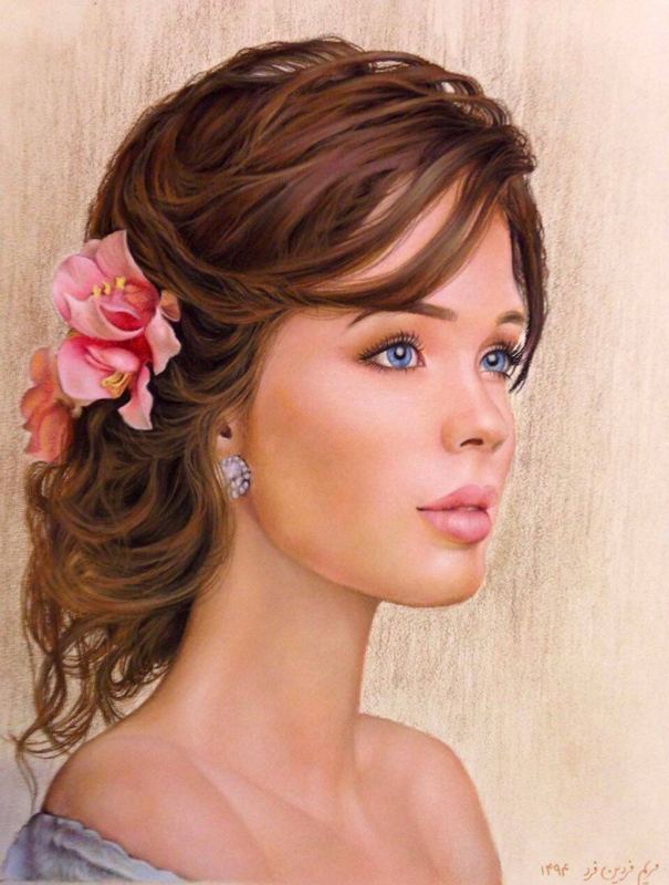 Portrait — MV-028, pastel and colored pencil by Maryam Fardinfard